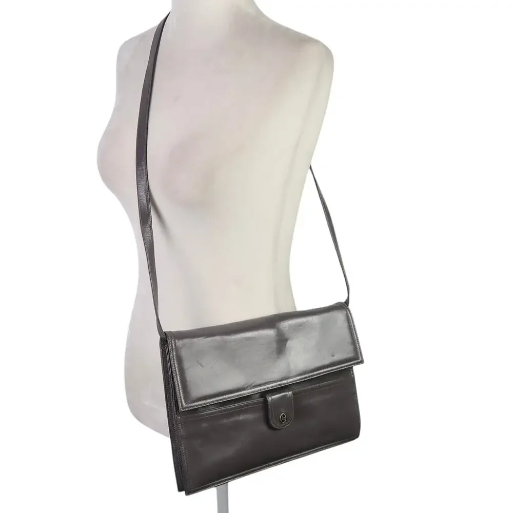 Vintage 70s Lou Taylor Grey Leather Crossbody Bag Purse